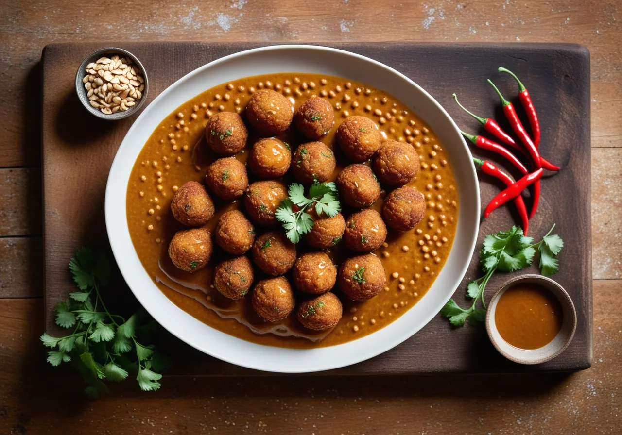 Fried Lentil Balls with Peanut Sauce