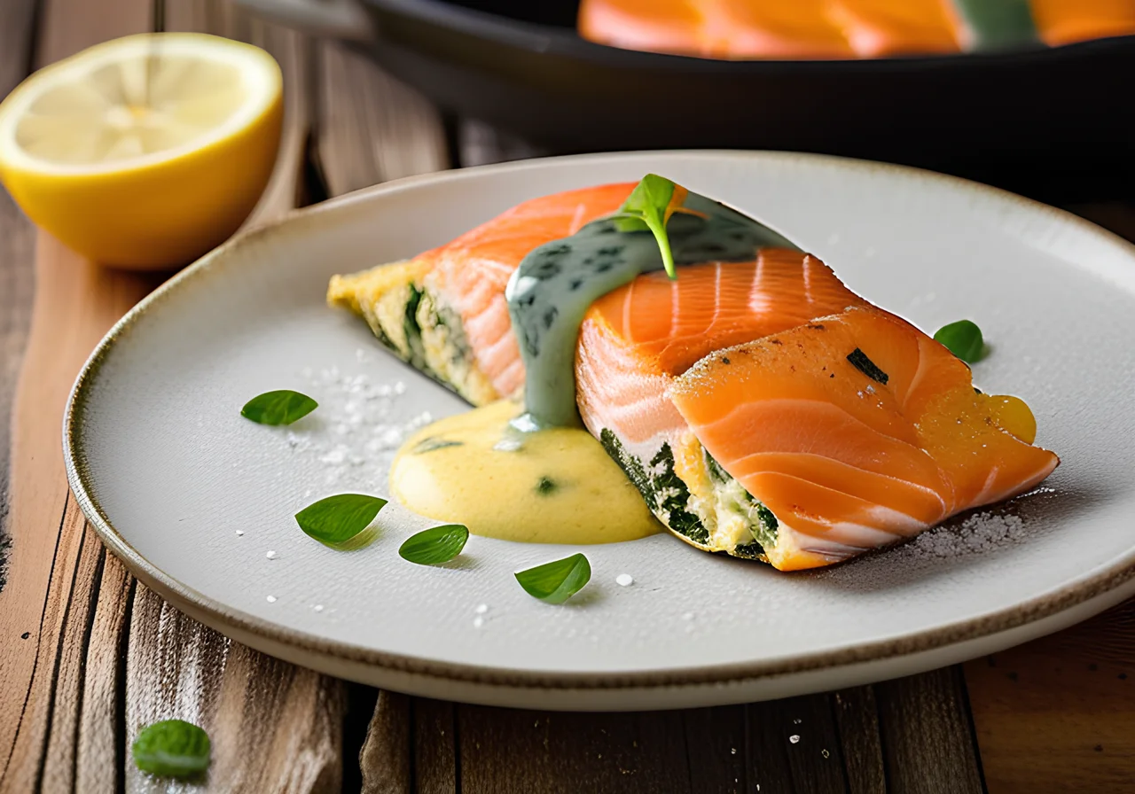 Spinach Cheese Omelette with Salmon