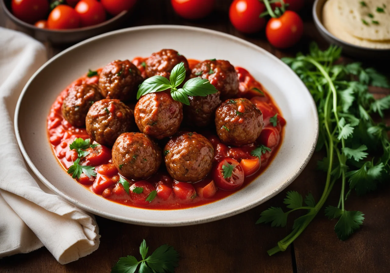 Baked Lamb Meatballs with Tomatoes and Zucchini