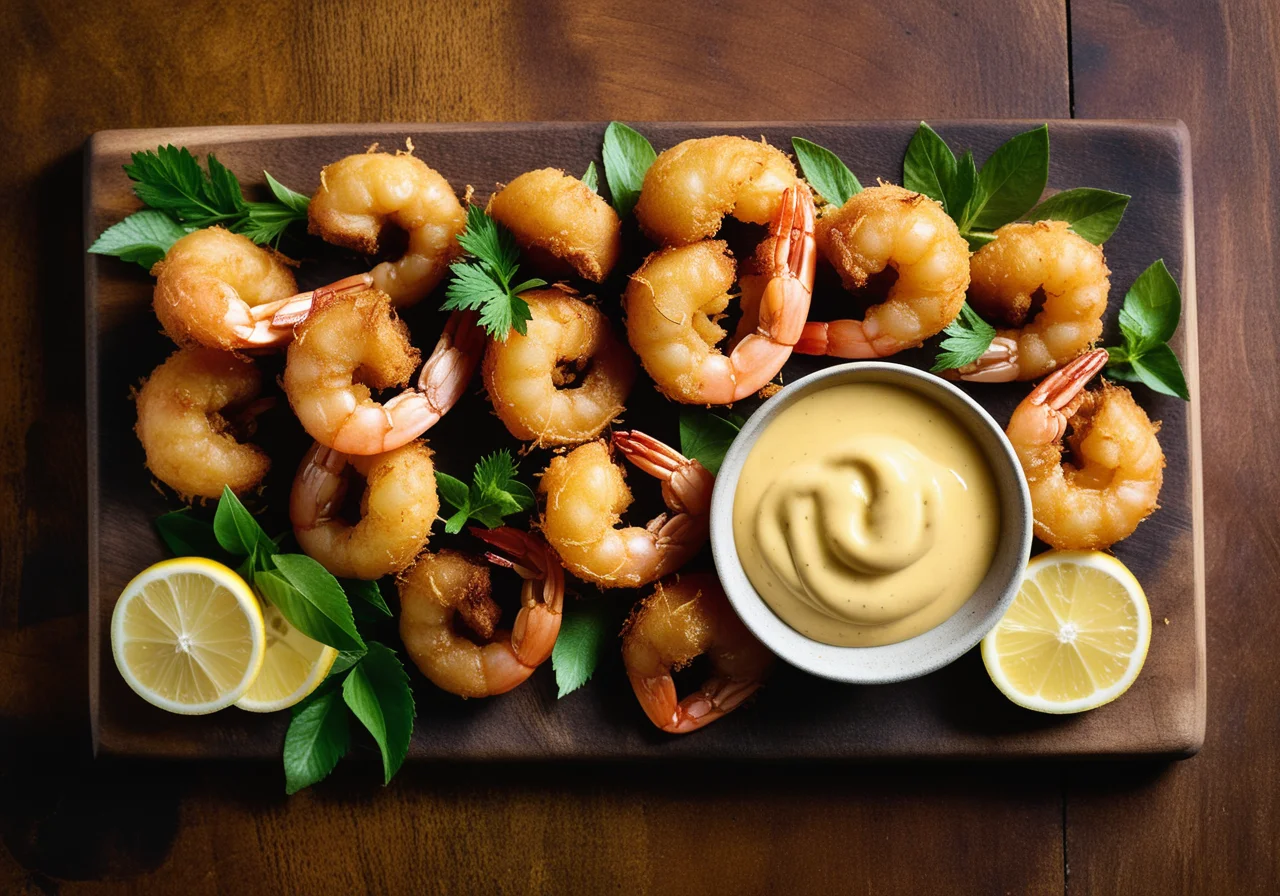 Shrimp baked in coconut batter with lemon dip