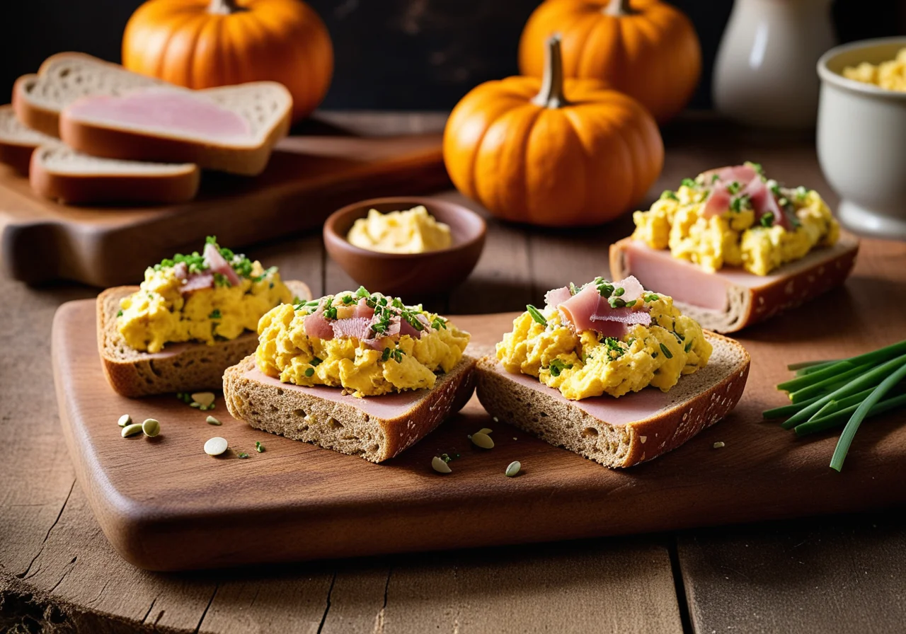 Pumpkin Seed Roll with Turkey Ham and Scrambled Eggs