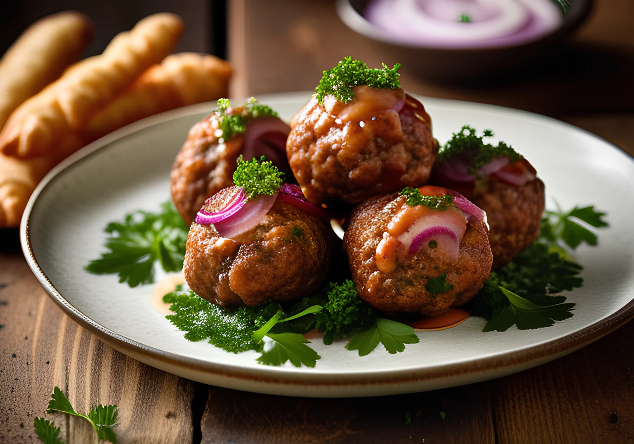 Meatballs and Potato-Cucumber Salad with Pretzels