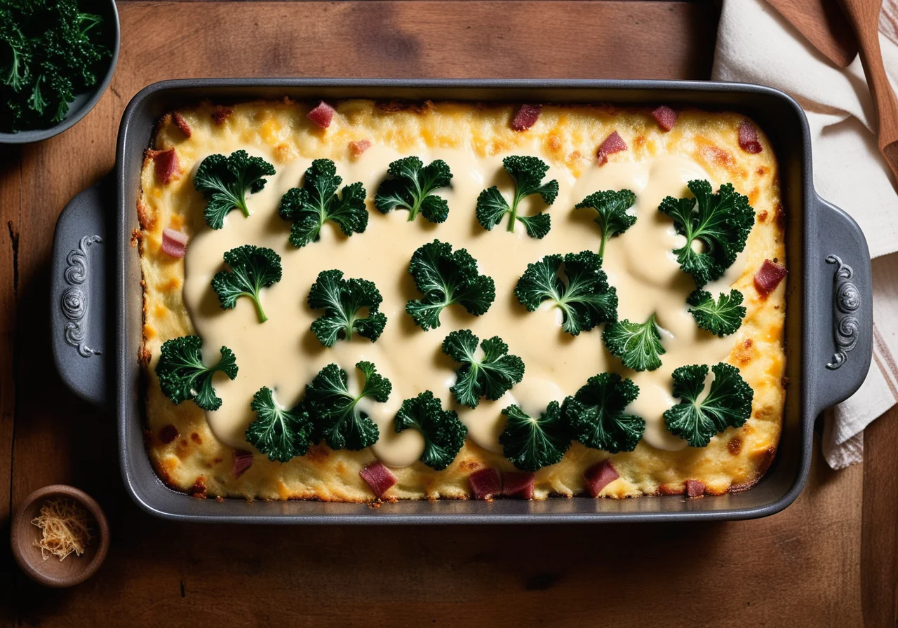 Potato Gratin with Kale and Ham