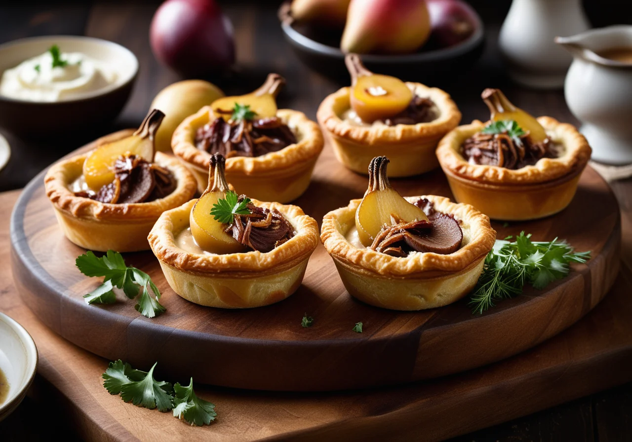 Goose Leg and Mini Quiche with Pears and Onions