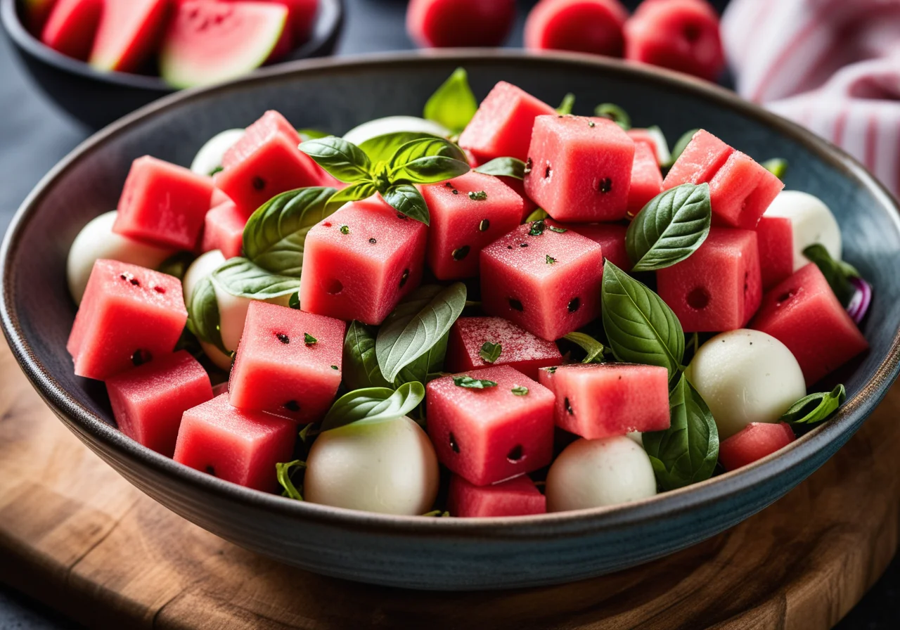 Watermelon Mozzarella Salad with Shrimp