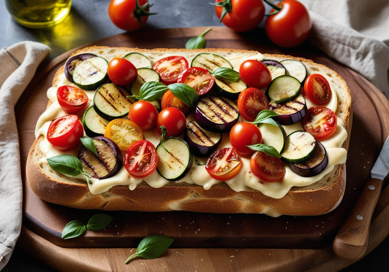 Italian White Bread with Cheese and Grilled Vegetables