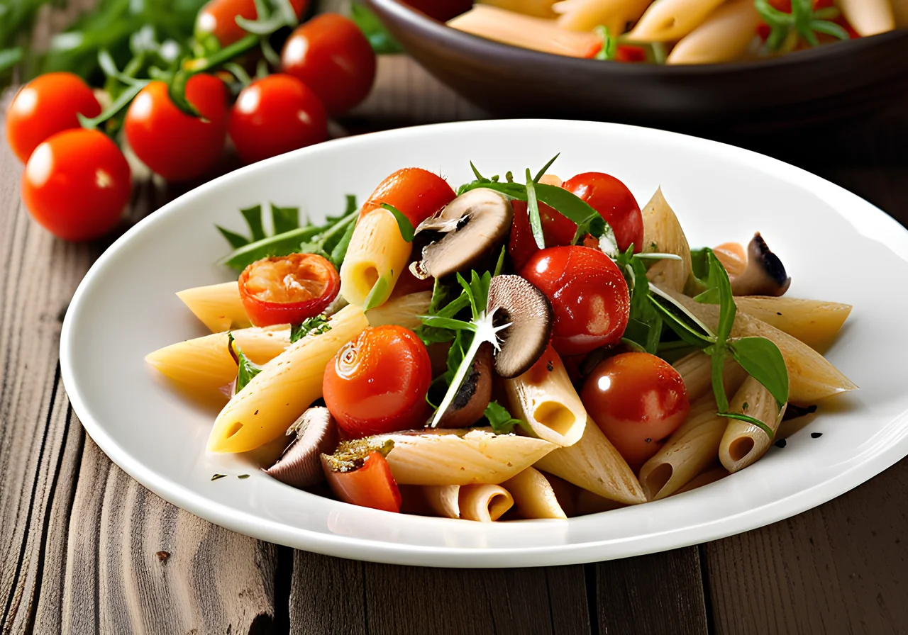 Pasta Salad with Cherry Tomatoes and Mushrooms