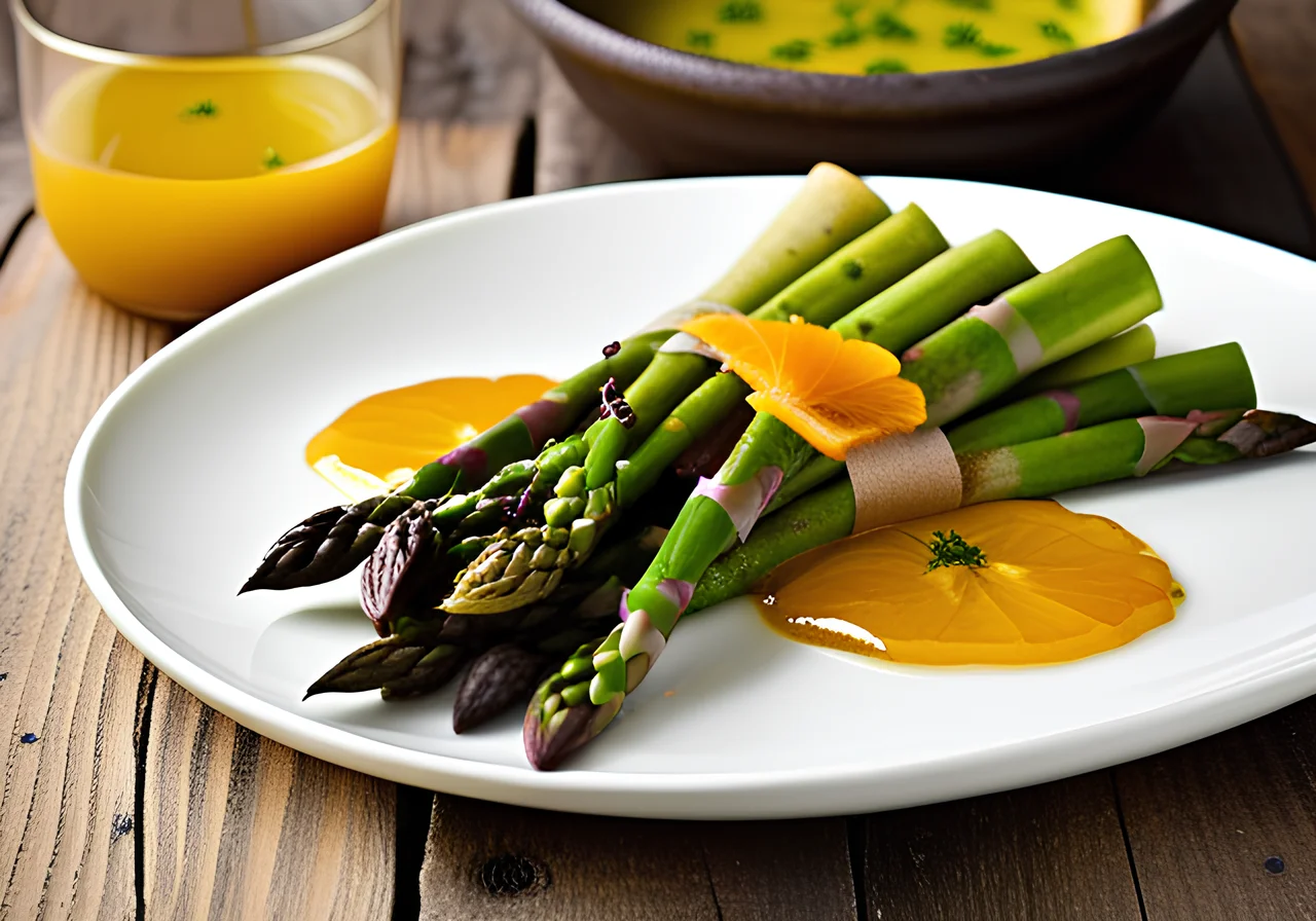 Asparagus with Orange Vinaigrette and Herb Pancakes