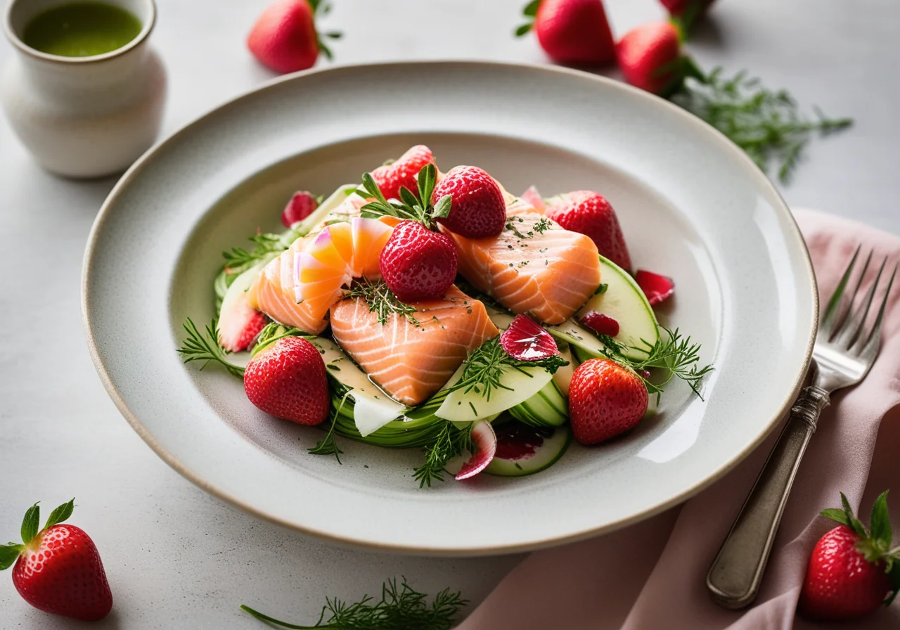 Smoked Salmon on Fennel-Kohlrabi Salad with Strawberry Sauce