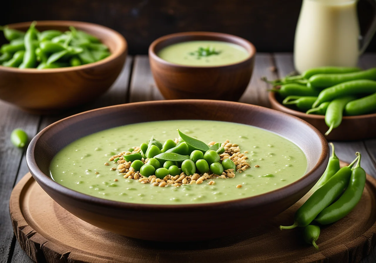 Pea Cream Soup with Sugar Snap Peas