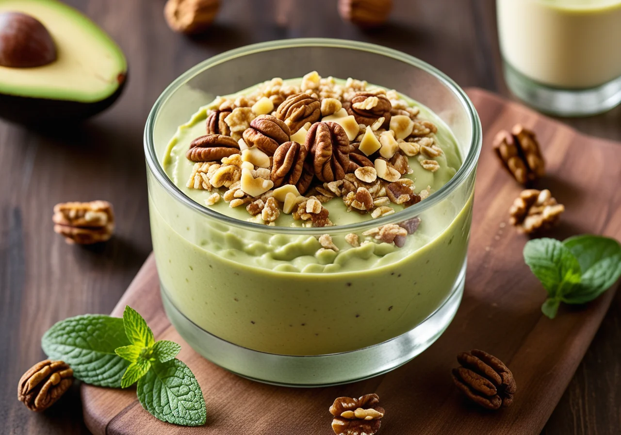 Avocado pudding with oats and walnuts