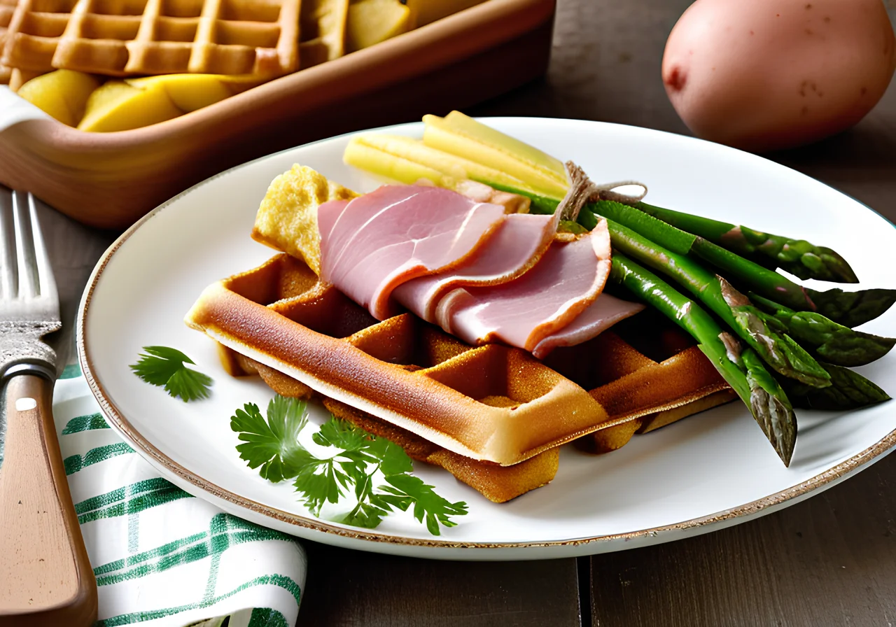 Glazed Asparagus with Potato Waffles