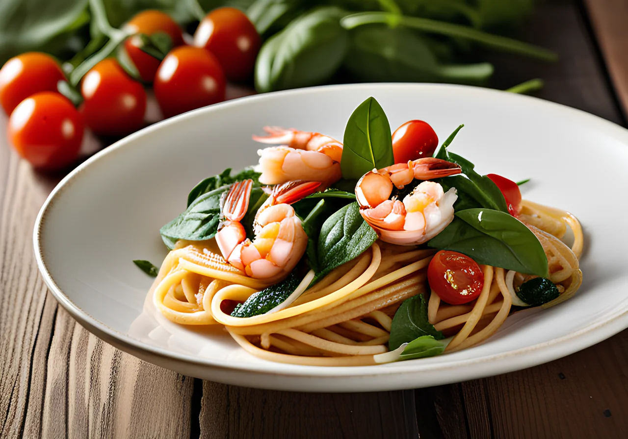 Spaghetti with Shrimp and Spinach