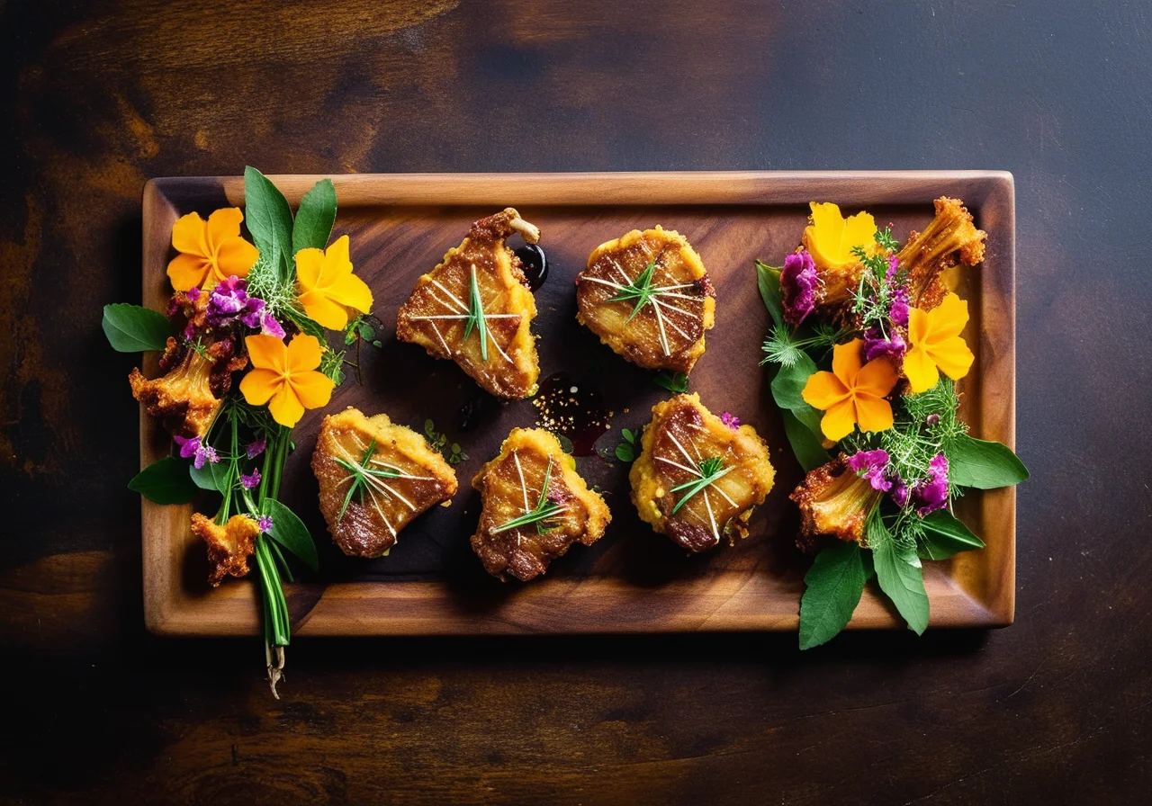 Lamb Chops with Zucchini Blossoms in Tempura Batter