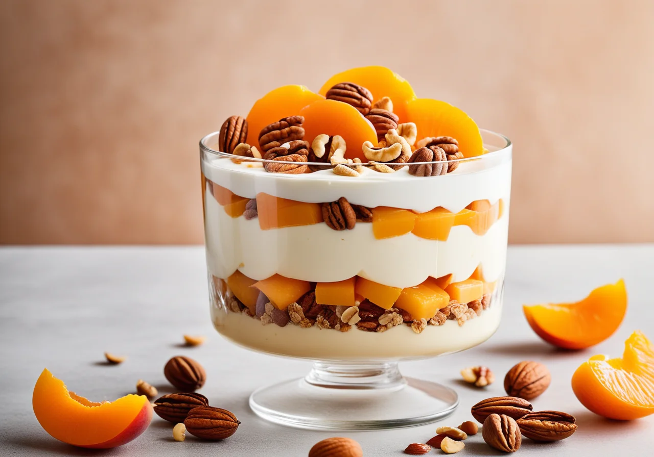 Layered Dessert with Apricots, Nuts and Yogurt