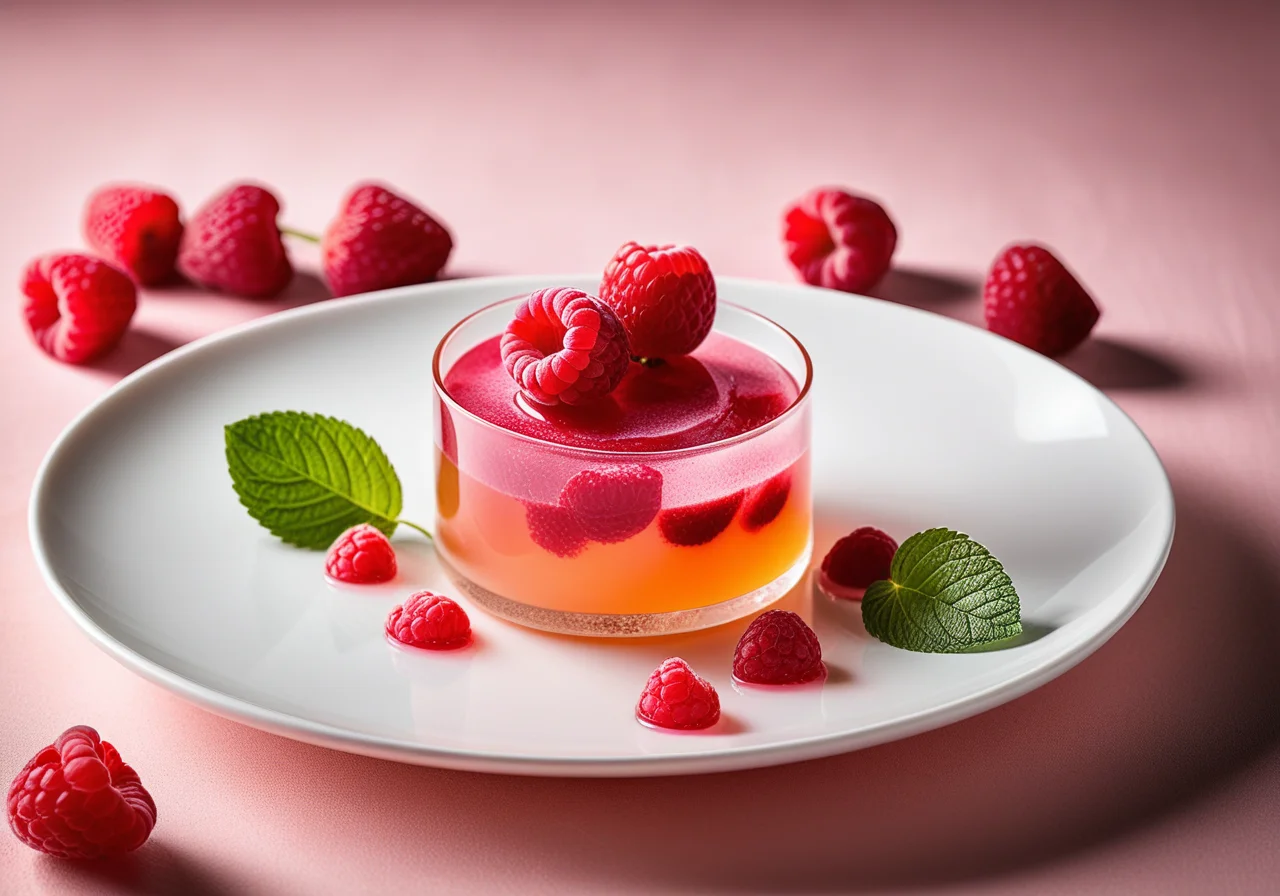 Rose Gelatin Dessert with Raspberries