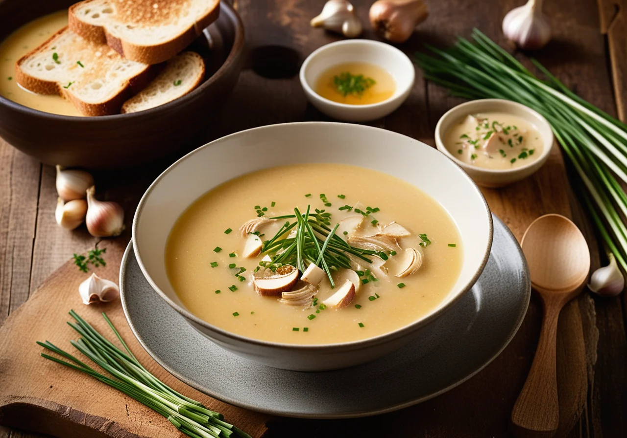 Garlic Soup with Toasted Bread