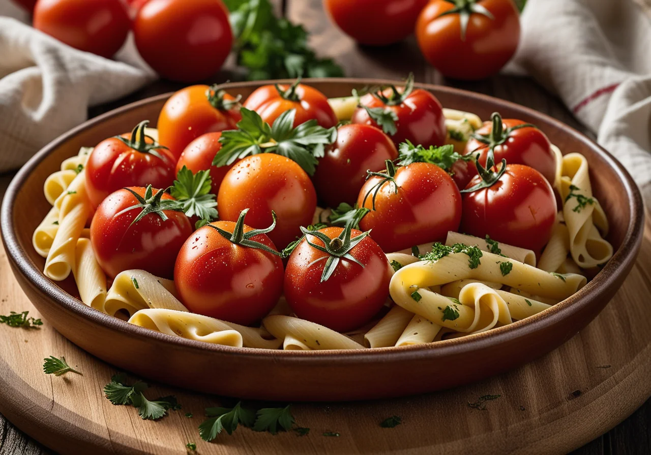 Baked Stuffed Meat Tomatoes with Feta and Pasta