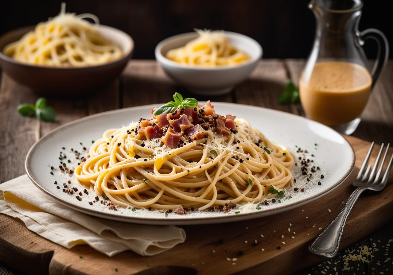 Spaghetti with Egg and Pancetta Sauce Italian Style