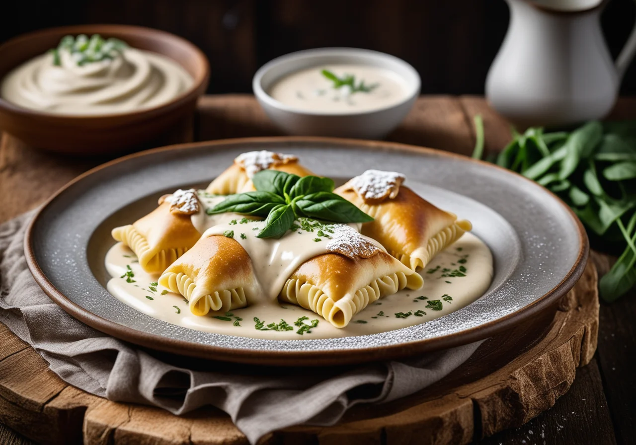 Maultaschen with Mushroom Cream Sauce