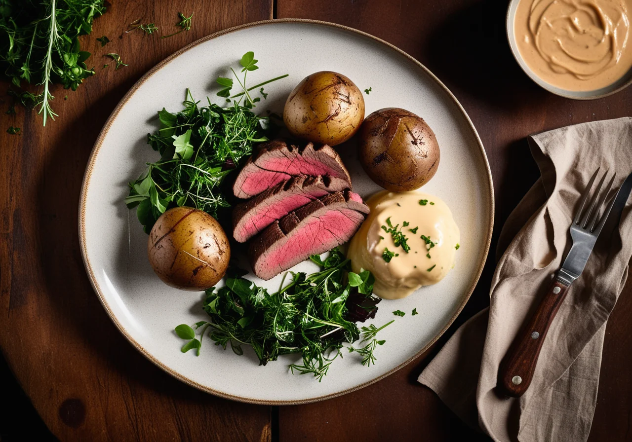 Angus Beef Fillet with Walnut Sauce and Baked Potato