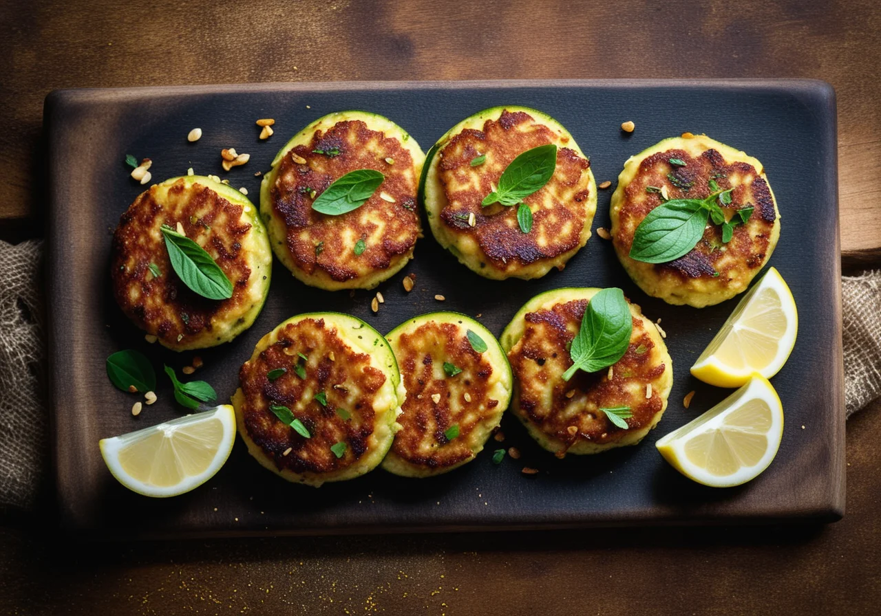 Zucchini Halloumi Patties with Sesame and Chili Honey