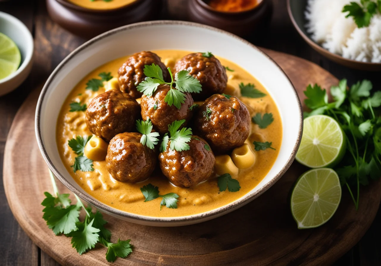 Lamb Meatballs in Curry Sauce with Rice