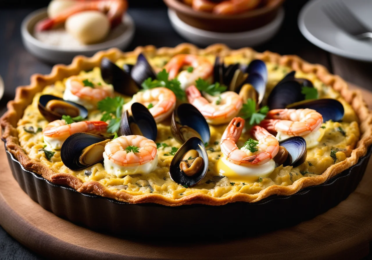 Paella Tarte with Shrimp, Mussels and Chicken