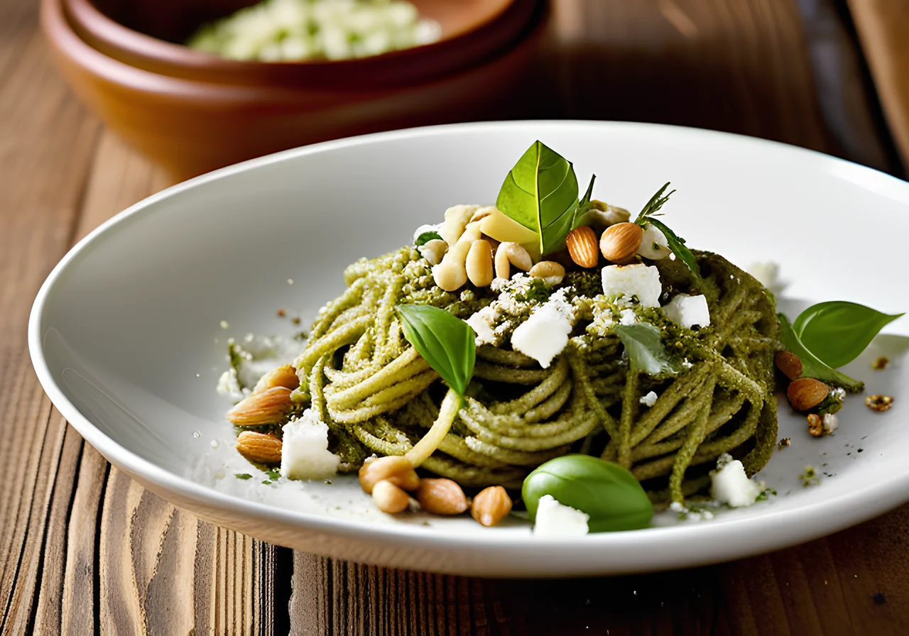 Pasta with Green Pesto and Sheep Cheese