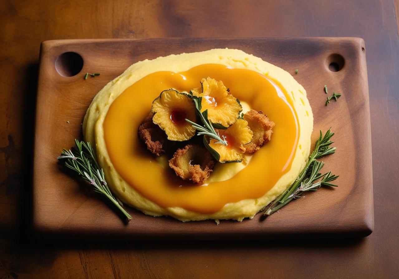 Fried Zucchini Flowers on Polenta with Orange