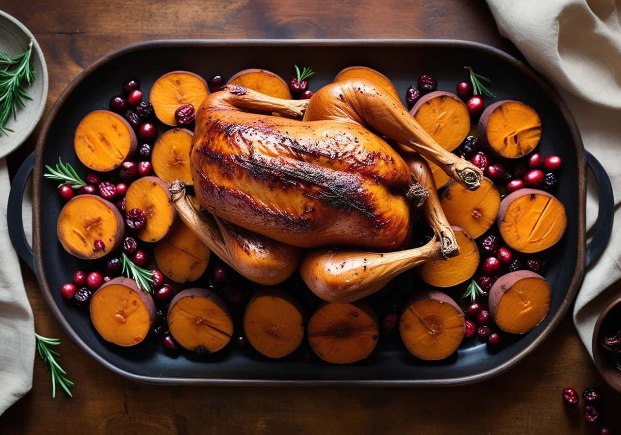 Corn Hen with Sweet Potato and Cranberries