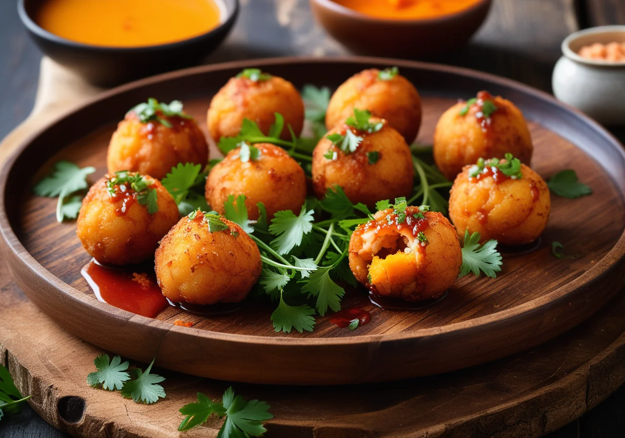 Shrimp Sweet Potato Balls with Spicy Dip