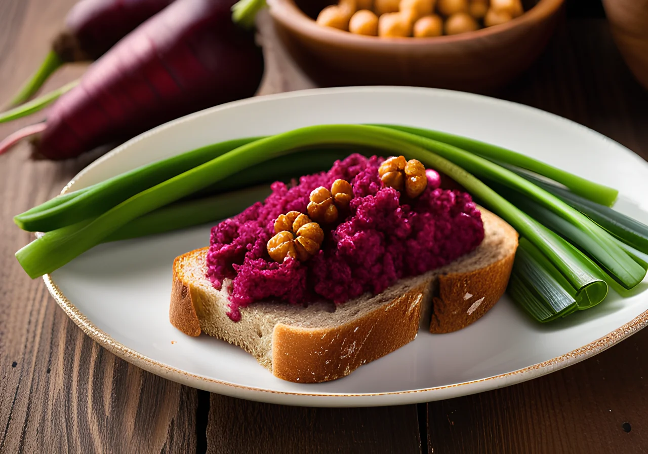 Bread with Beet Spread and Chickpeas