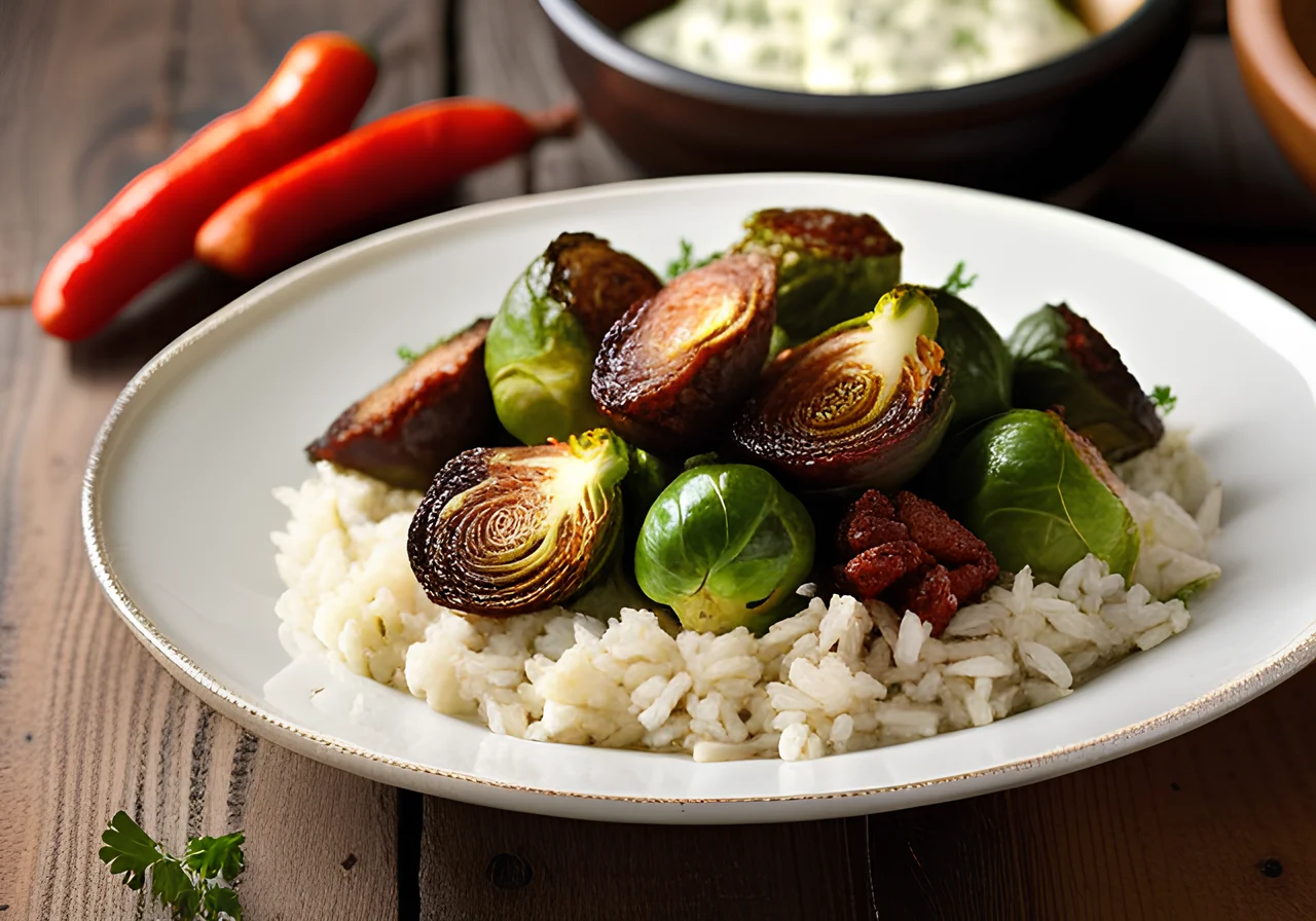 Brussels Sprouts and Rice Skillet with Chorizo