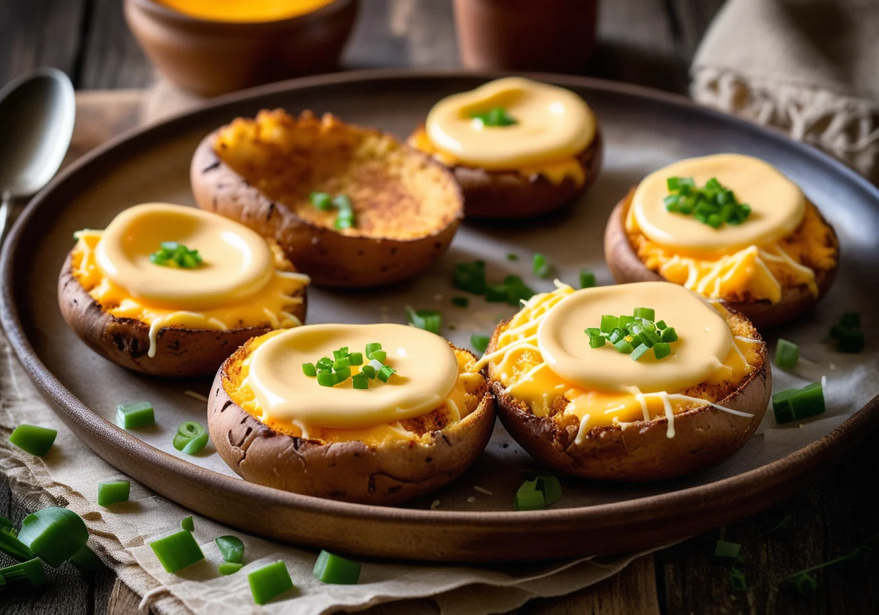 Half Baked Potatoes with Cheese and Spring Onions