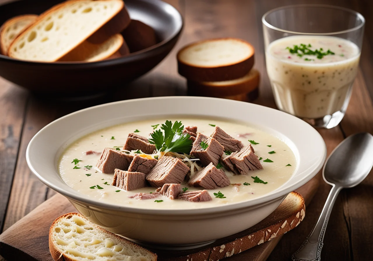 Sauerkraut Soup with Ribs in Bread Loaf