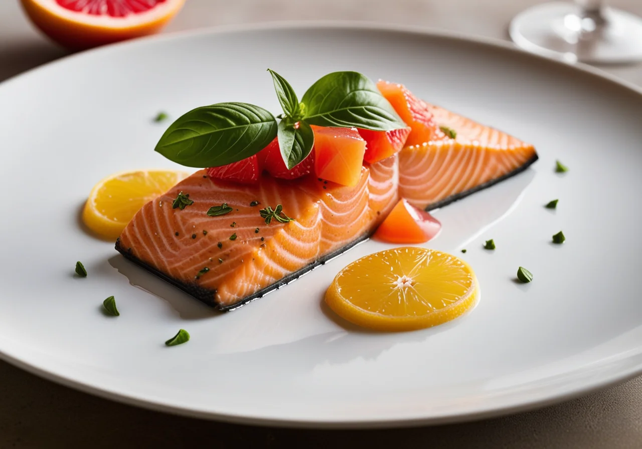 Steamed Salmon Fillets with Grapefruit Sauce