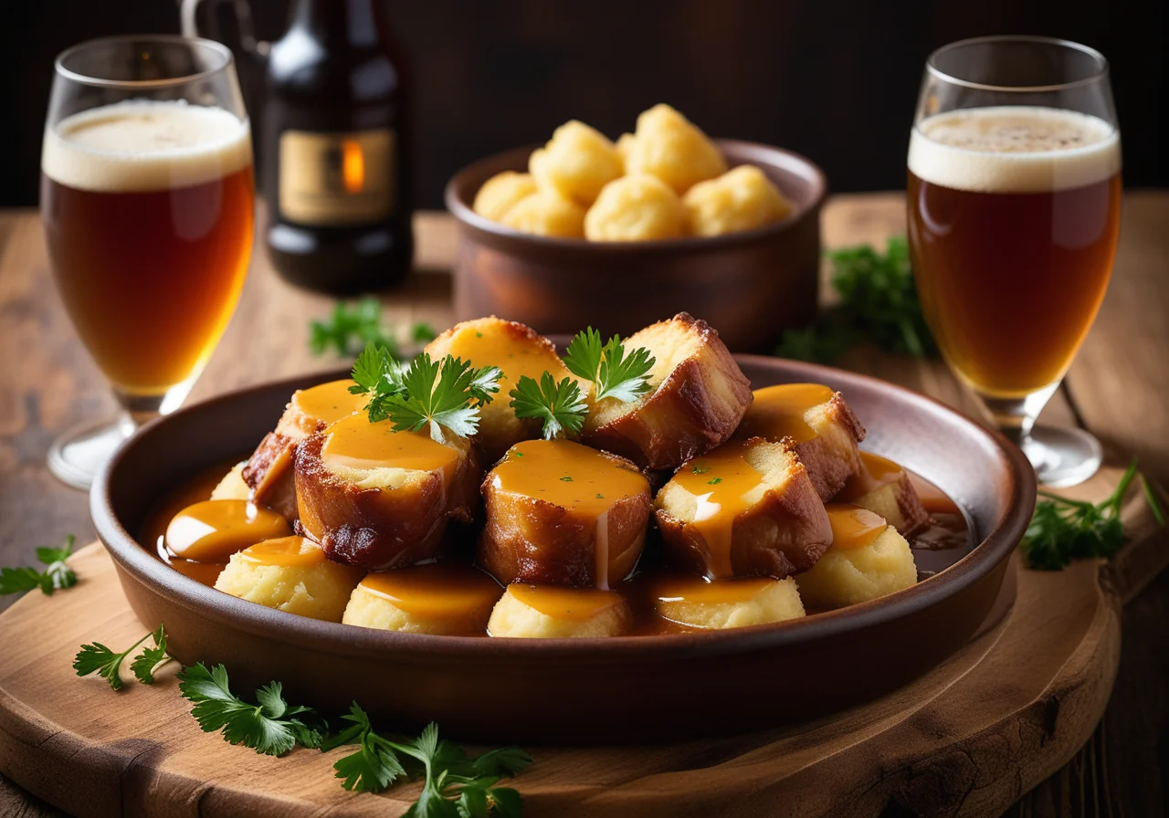 Crispy Roast Piglet with Potato Dumplings and Beer Sauce