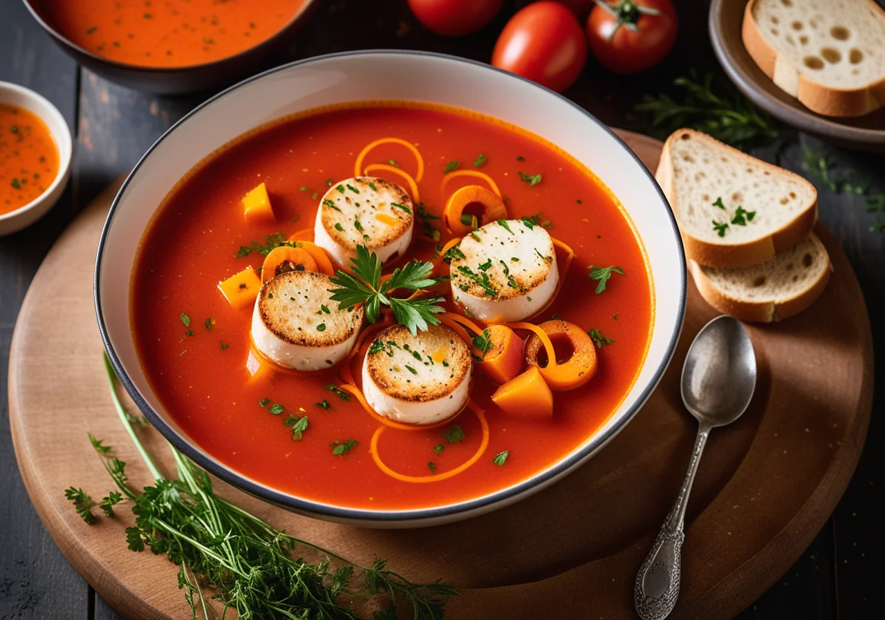 Tomatensuppe mit Fisch