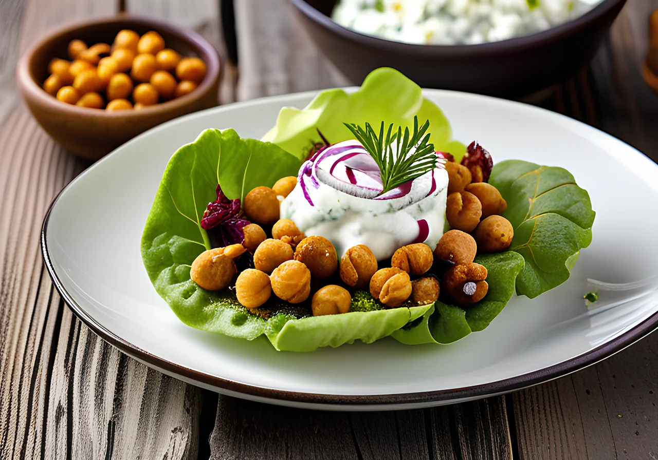 Salad Boats with Chickpeas and Tzatziki