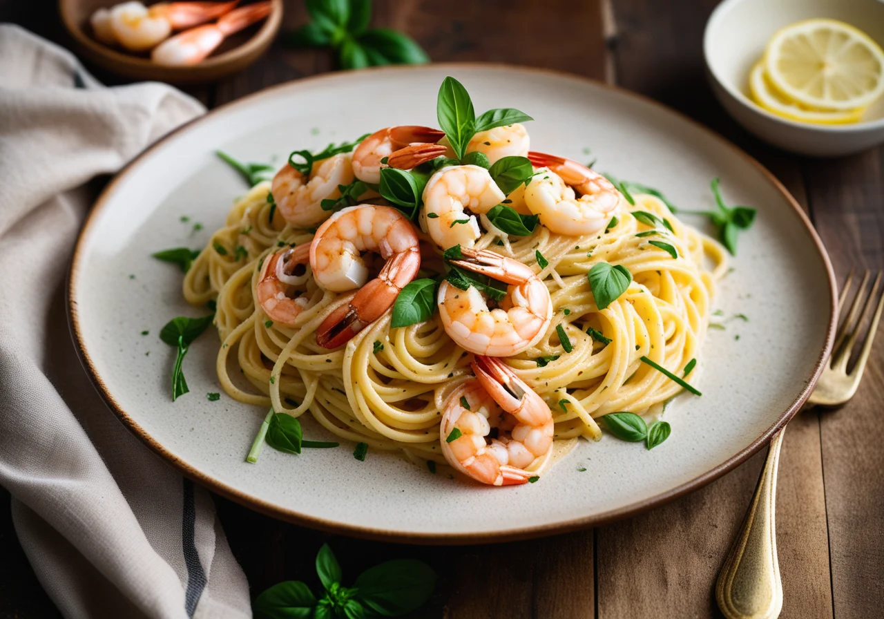Spaghetti with Shrimp and Lemon Sauce