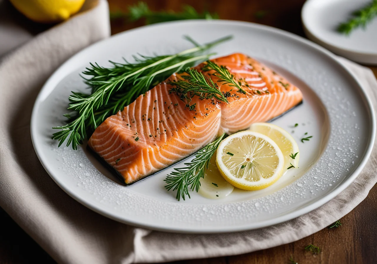 Salmon Fillet with Dill and Lemon Slices