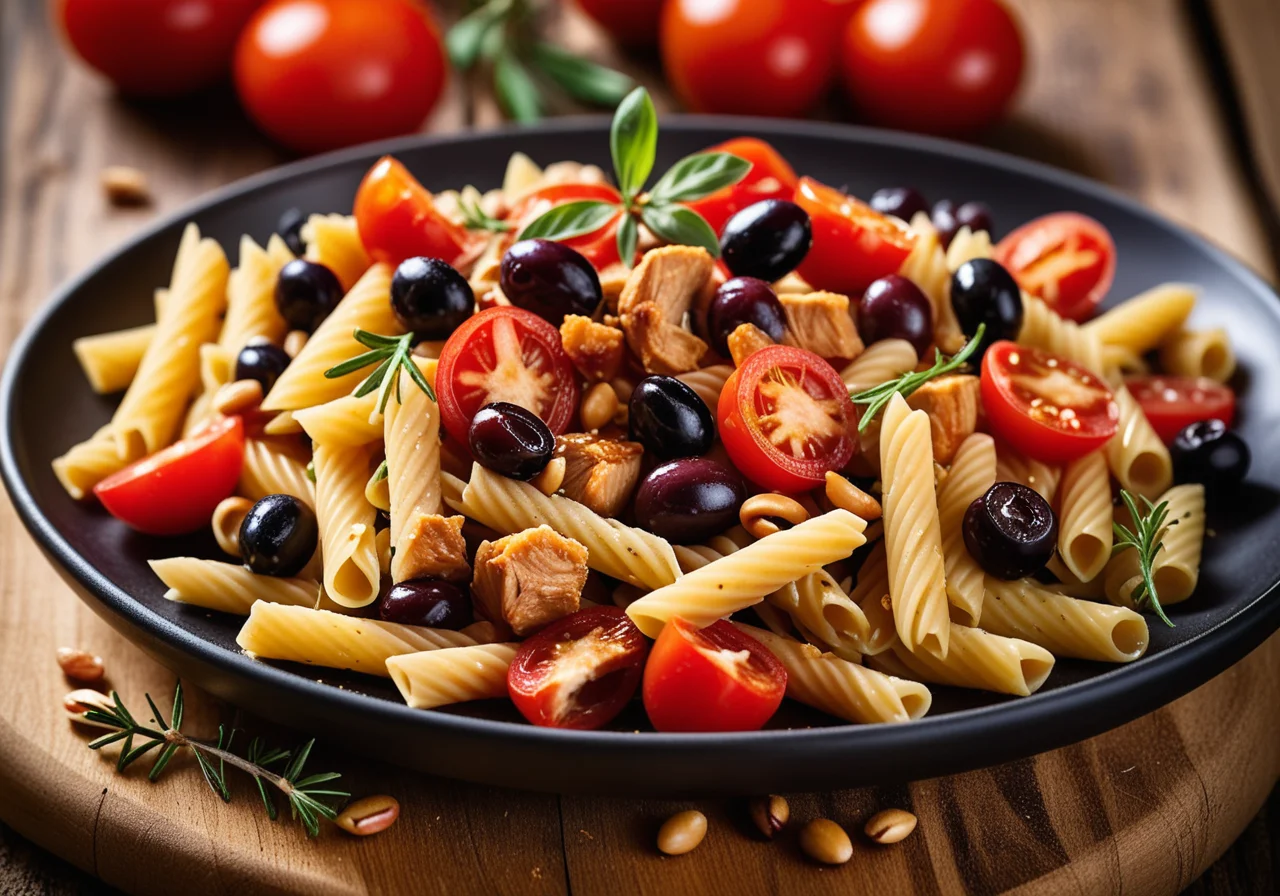 Pasta with Tomatoes, Olives and Chicken Breast