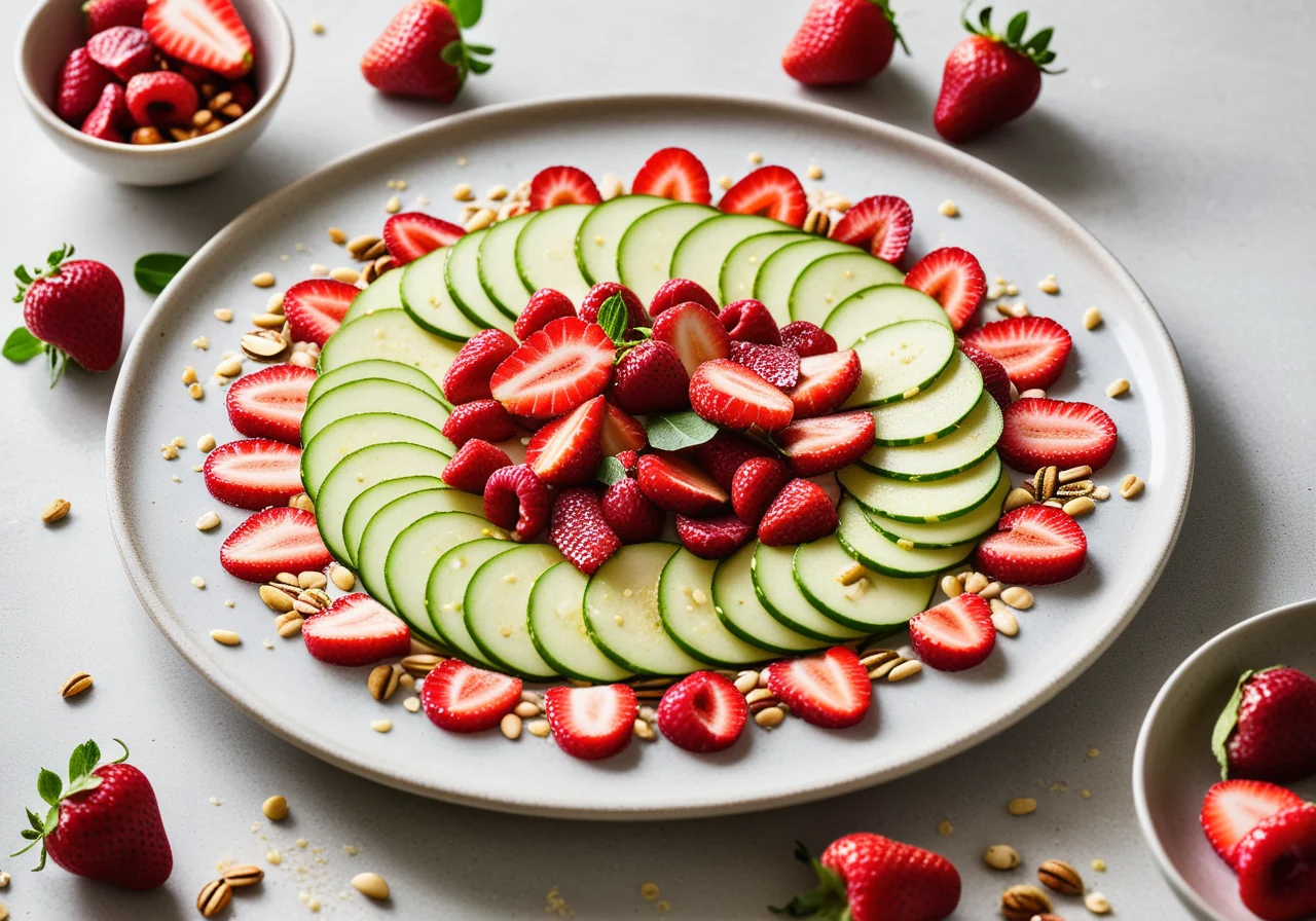 Zucchini-Strawberry Carpaccio with Pine Nuts