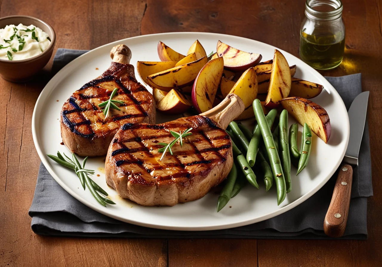 Pork chops with green beans and roasted potatoes