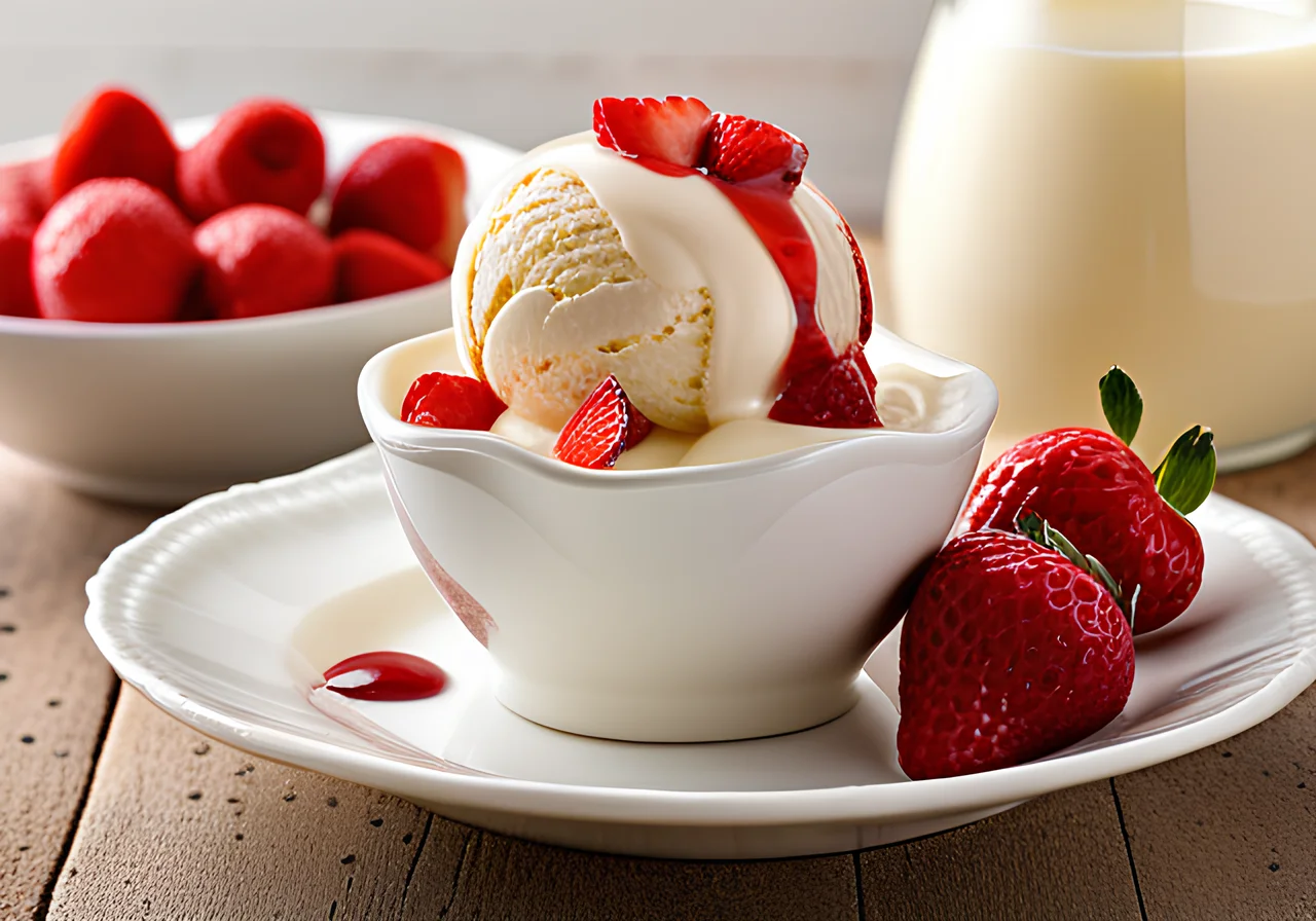 Low-Fat Quark Ice Cream with Strawberries