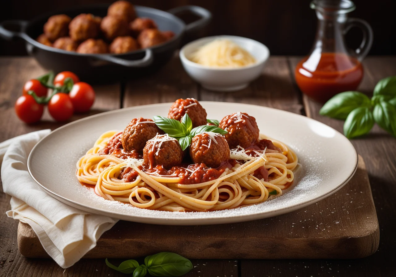 Pasta with Tomatoes and Ground Meat Balls