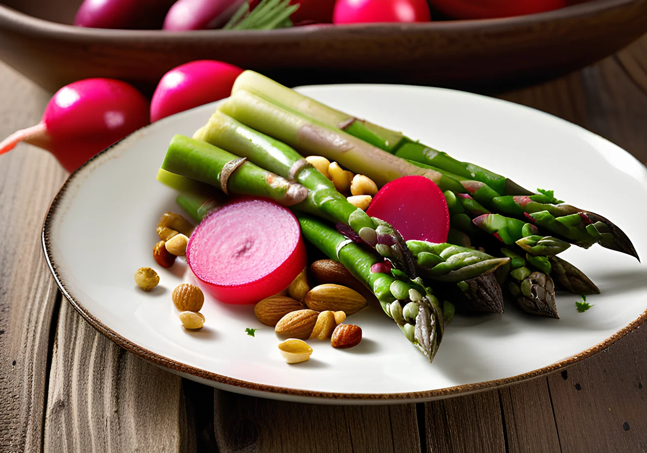Green Asparagus with Radishes from the Pan