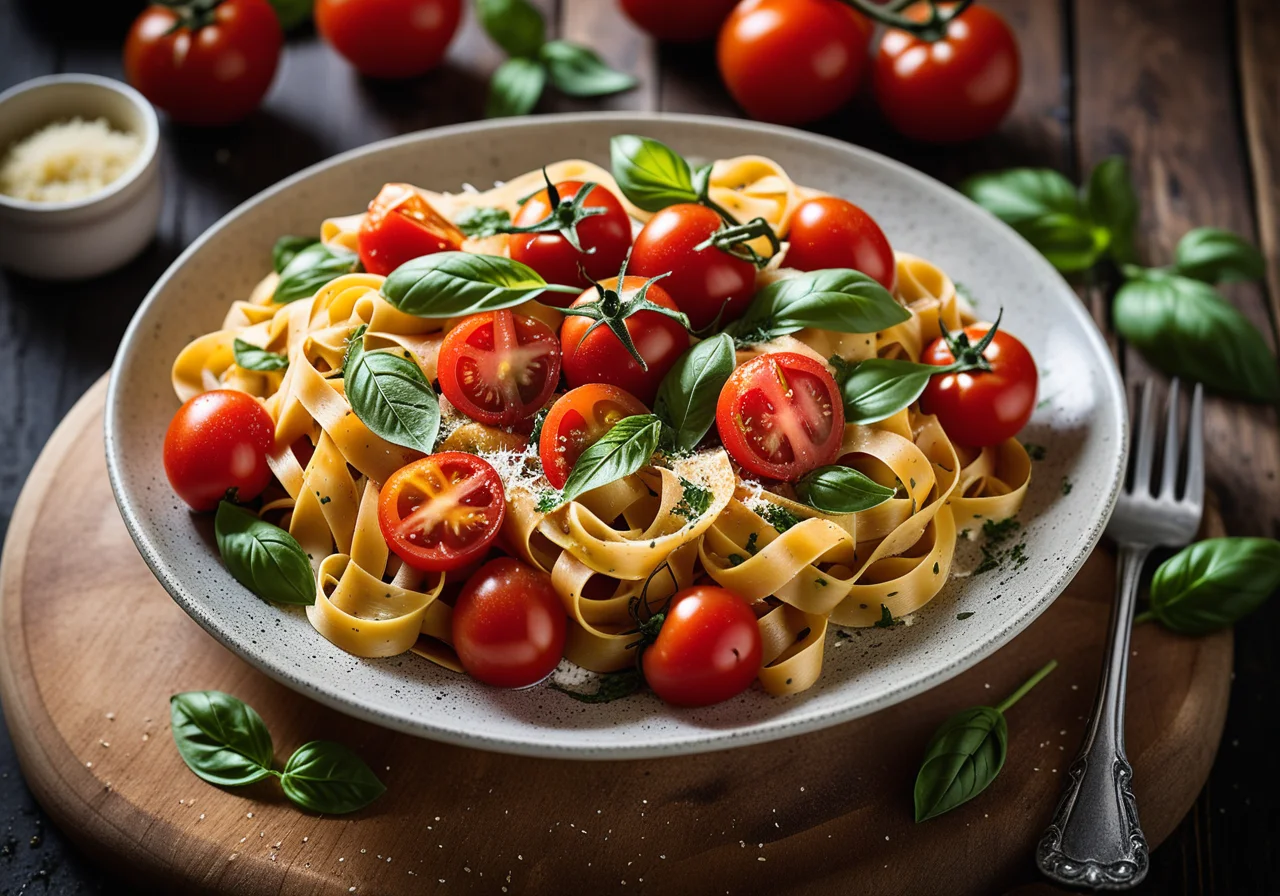 Tagliatelle with Tomatoes and Basil