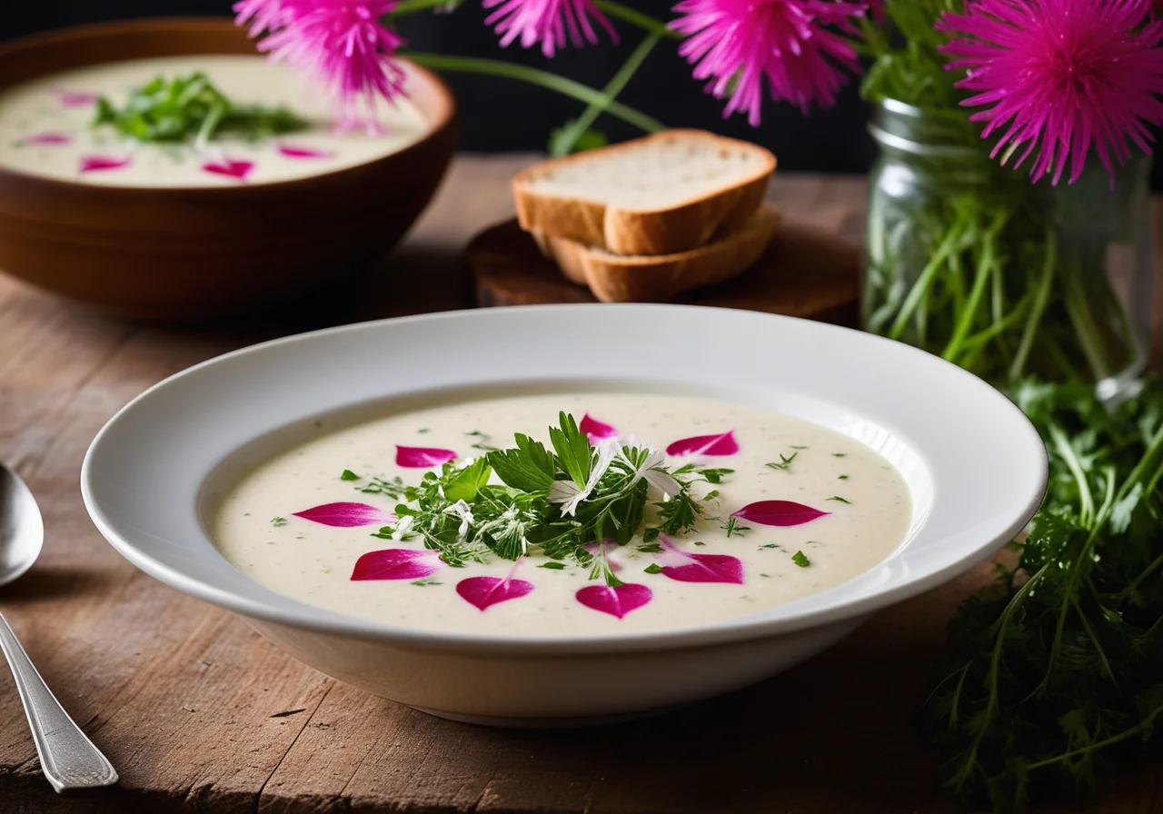 Creamy Radish Soup with Dandelion